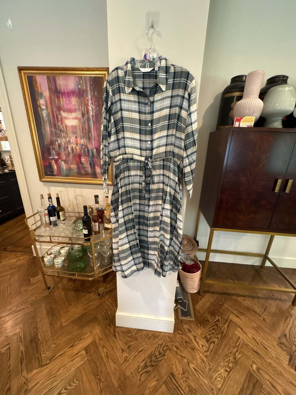 Encore by Idina Menzel Plaid Long Sleeve Tie Waist Shirt Dress